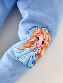 Cozy Pixies 女嬰針織可愛卡通小女孩圖案休閒寬鬆衛衣與長褲2件套，適合秋冬 - 彩色 - 查看 6