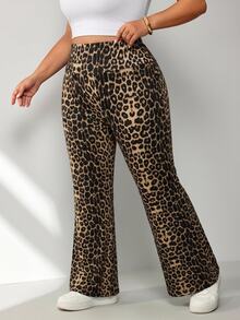 SHEIN CURVE+ Large Women's Wide Waistband Flared Pants, Suitable For Various Leg Shapes - Multicolor - View 5