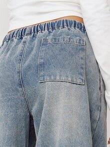 Musera Petite Grey Drawstring Denim Trousers Autumn Winter Back To School Daily Everyday - Blue - View 6