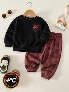 Young Boys Loose Fit Sports Casual Comfortable Long Sleeve Sweatshirt And Pants 2 Pieces Set, Suitable For Autumn/Winter, Classic Handsome Street Style Retro Racing Car Print, Suitable For Sports, Y2K - Multicolor - View 4