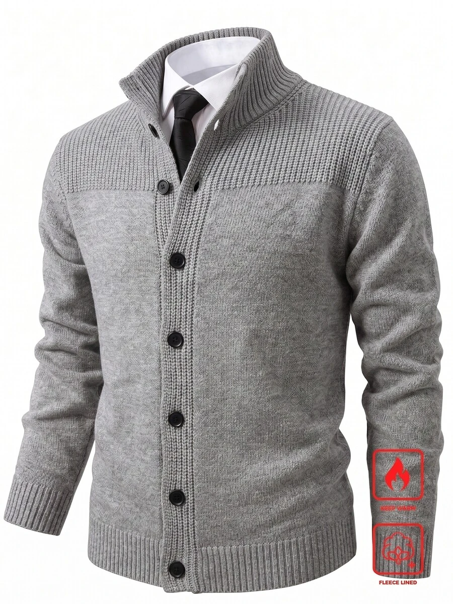 Manfinity Homme Men's Patchwork Quilted Cardigan Old Money Formal Keep Warm - Light Grey - View 1