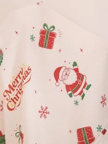 Doze Lane Christmas Themed Cartoon Print Pajamas, Comfortable Lapel Long Sleeve Long Pants Loungewear Set - Apricot - View 7