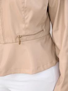 Miaspire Jaket PU Ritsleting Wanita Ukuran Plus Elegan dan Chic Warna Polos untuk Pesta Musim Gugur/Dingin, Mantel Musim Gugur, Outfit Pergi Keluar, Outfit Sopan, Bisnis - Aprikot - View 7