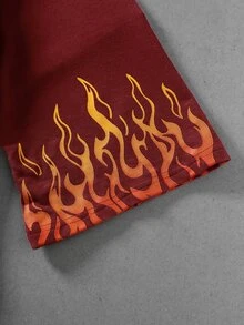 ROMWE MEN Street Life Teen Boy Flame Pattern Casual Daily Wear T-Shirt - Burgundy - View 4