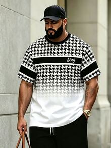 Manfinity Homme 男士時尚印花短袖T恤，休閒舒適優雅上衣，適合日常街頭穿搭，男士戶外運動T恤 - 黑與白 - 查看 3