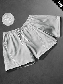 PAVTROS Men's Cross Print Drawstring Waist Pocket Casual Shorts - Grey - View 6