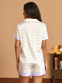 GARFIELD | SHEIN Women's Polka Dot Cartoon Print Short Sleeve Top And Shorts Pajama Set - White - View 2