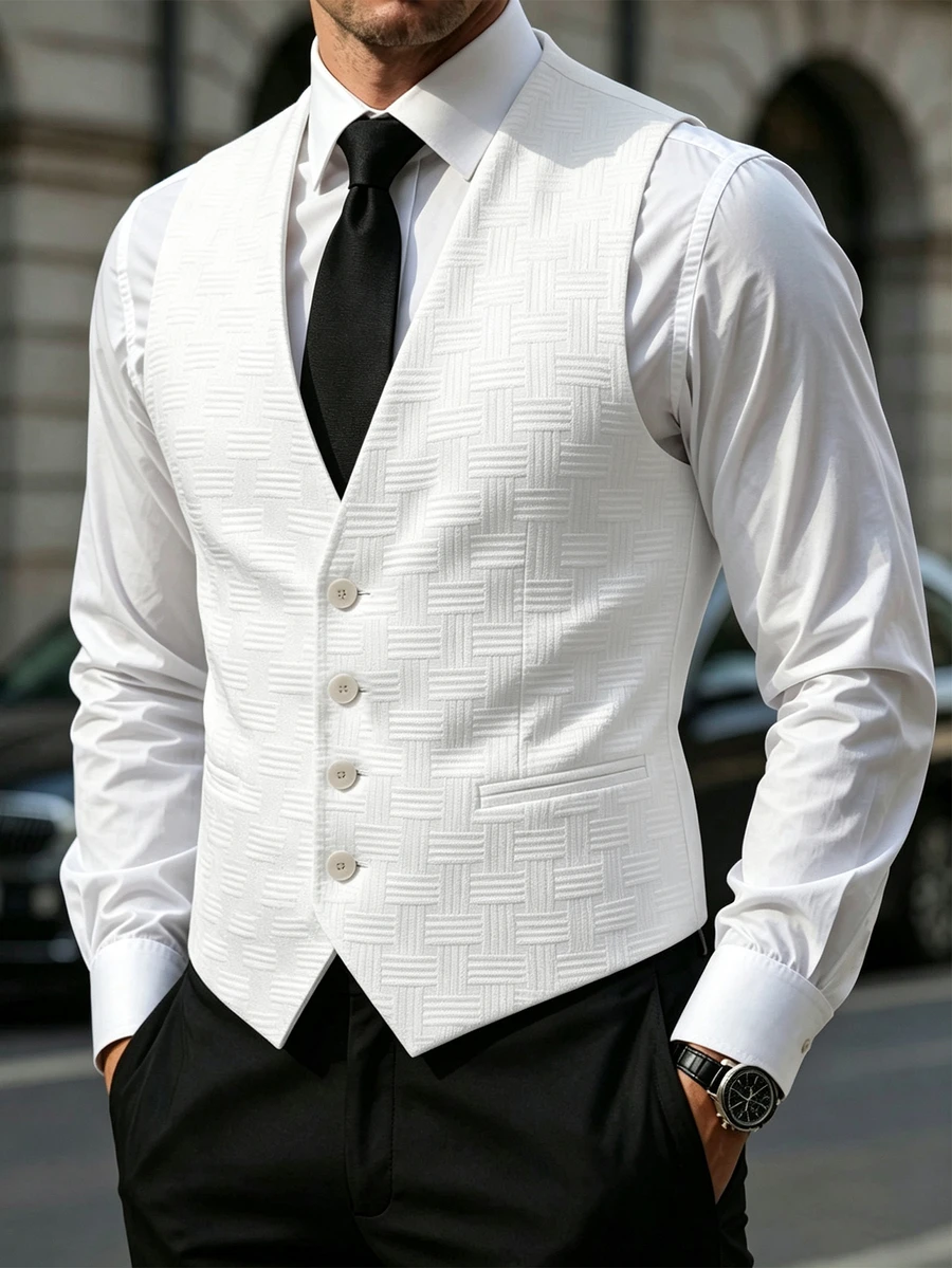Manfinity Bizformal Men's Casual Single-Breasted Versatile Business Travel Vest - White - View 1