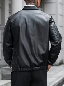 Manfinity CasualCool 男士黑色短版皮夾克，秋冬度假穿搭，父親節禮物... - 黑色 - 查看 2