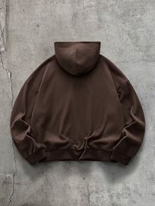 AXEPEAK Plus Size Men's Geometric Print Colorblock Hooded Sweatshirt - Chocolate Brown - View 2