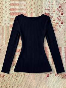 IslaSuriya Autumn French Style 2 In 1 Lace Trim Square Neck T-Shirt - Blue - View 2