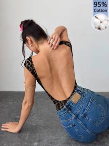 Firerie 女款優雅浪漫時尚通勤性感豹紋連身內衣，適合派對、度假、返校、浪漫約會與婚禮生日穿搭，95%棉舒適百搭內著連身衣 - 棕色 - 查看 7