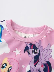 My Little Pony X SHEIN Baby Girl Cartoon Print Long Sleeve Sweatshirt And Jogger Pants Set - Multicolor - View 3