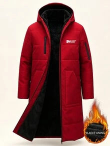 Manfinity Homme 男士字母圖案休閒日常穿著冬季連帽填充外套 - 紅色 - 查看 5