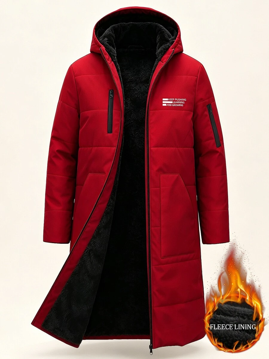 Manfinity Homme Men's Letter Pattern Casual Daily Wear Winter Hooded Padded Coat - Red - View 1