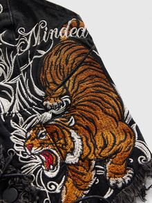 ROMWE 女款復古機車風 J-FASHION 新中式刺繡掛脖性感牛仔上衣 - 黑色 - 查看 3
