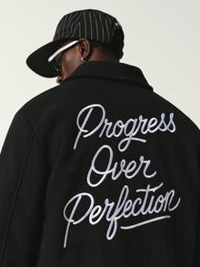 STYNVO Chaqueta casual con cremallera y manga larga con estampado de letras para hombre - Negro - Ver 4