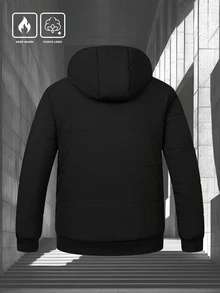 Manfinity Homme Men's Zipper Pocket Long Sleeve Hooded Padded Coat, Winter Fashion - Black - View 2