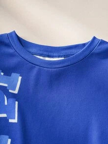 Blippi X SHEIN Young Boy Letter Cartoon Print Short Sleeve T-Shirt And Shorts Set - Blue - View 3