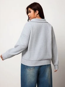 Enliva Plus-Size Women's Loose-Fitting Half-Zip Vent Pullover SweatshirApple,Rounded Body - Grey - View 2