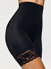 SHAPORA قطعة واحدة من سراويل تشكيل الجسم للنساء بتصميم دانتيل مرقع، سراويل رفع المؤخرة والتحكم في البطن وتضييق الخصر، طبقة أساسية للاستخدام اليومي والتنقل واللياقة البدنية والمواعيد - الأسود - مشاهدة 6
