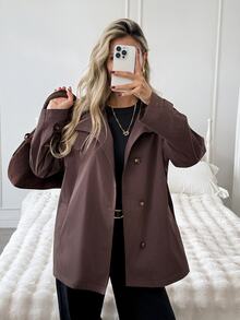Easowa Women's Solid Color Casual Versatile Daily Travel Trench Coat Jacket - Brown - View 4