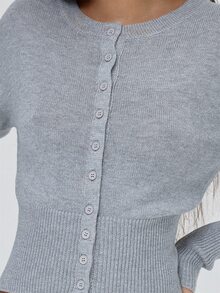 MUSERA Grey Knit Button Down Long Sleeve Cardigan Top Fall Autumn Winter Coolgirl Back To School Blancs - Grey - View 6