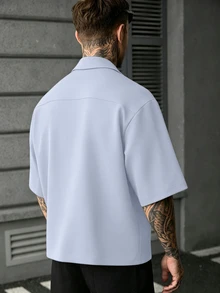 SLATEMANN 男士純色休閒百搭日常穿著襯衫 - 淺藍色 - 查看 2