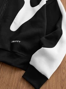 SWAVVY 男士針織時尚休閒寬鬆版型長袖連帽衫，附英文刺繡 - 黑與白 - 查看 5
