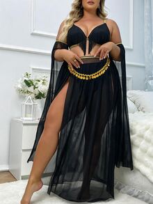 Fantasy Costume Fantasy Costume Plus Size Sexy Costume Middle Eastern Latin Dance Dress Role Play 5pcs Set - Black - View 4