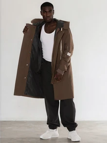 FORM&CHAOS Men's Loose Fit Workwear Zip-Up Hooded Long Sleeve Windbreaker Jacket, Autumn/Winter - Brown - View 8