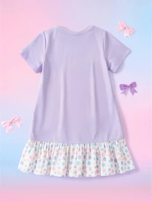 My Little Pony X SHEIN Đầm mặc nhà bé gái cổ tròn tay ngắn gấu bèo nhún G4 - Nhiều màu - Xem 2