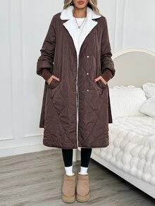 Easowa Women's Fall/Winter Long Sleeve Single-Breasted Long Casual Minimalist Winter Coat Travel Everyday Dark Brown - Brown - View 3