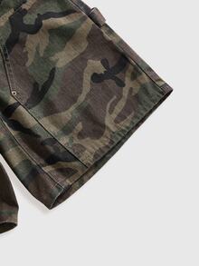 ROMWE Street Life Women's Letter Print Camouflage Casual Everyday Denim Shorts - Army Green - View 4