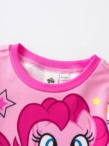 My Little Pony X SHEIN Baby Girl Cartoon Print Long Sleeve Top And Leggings Loungewear Set - Pink - View 3