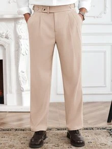 Core Aspect Men's Solid Color No Belt Loop Zipper Casual Straight Leg Cropped Pants - Apricot - View 5
