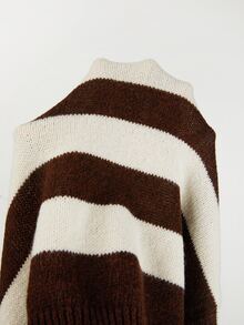 SHEIN Fall Casual Striped Knit Top, Round Neck Drop Shoulder Half‑Sleeve Loose Women Pullover - Multicolor - View 8
