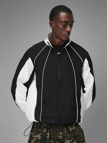 STYNVO Men's Colorblock Casual Daily Long Sleeve Jacket - Black - View 5