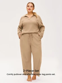 LUVLETTE Piyama Wanita Ukuran Plus Musim Gugur, Bahan Katun Lembut Waffle, Lengan Panjang & Celana Panjang, Set Piyama Santai 2 Potong dengan Kantong, Celana dengan Kantong, Piyama Musim Gugur - Aprikot - View 10