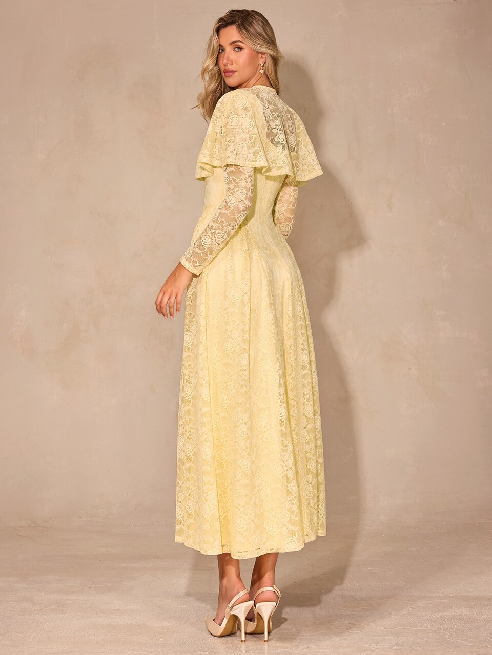Enchnt Women's Lace Ruffle Button Design Elegant Dress