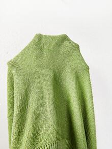 SHEIN Atasan Rajut Lurex Glamor Musim Semi/Gugur Terbaru dengan Potongan Miring dan Leher V untuk Wanita, Bahu Jatuh, Lengan Manset Tiga Perempat. - Hijau - View 5