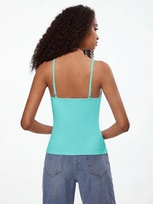 SHEIN BASICS 1件女款純色修身休閒細肩帶背心上衣 白色上衣 - 薄荷綠 - 查看 2