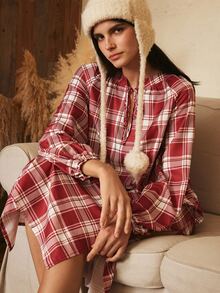 Lullawish Women's Bohemian Vacation Loose Plaid Print Nightgown - Multicolor - View 1
