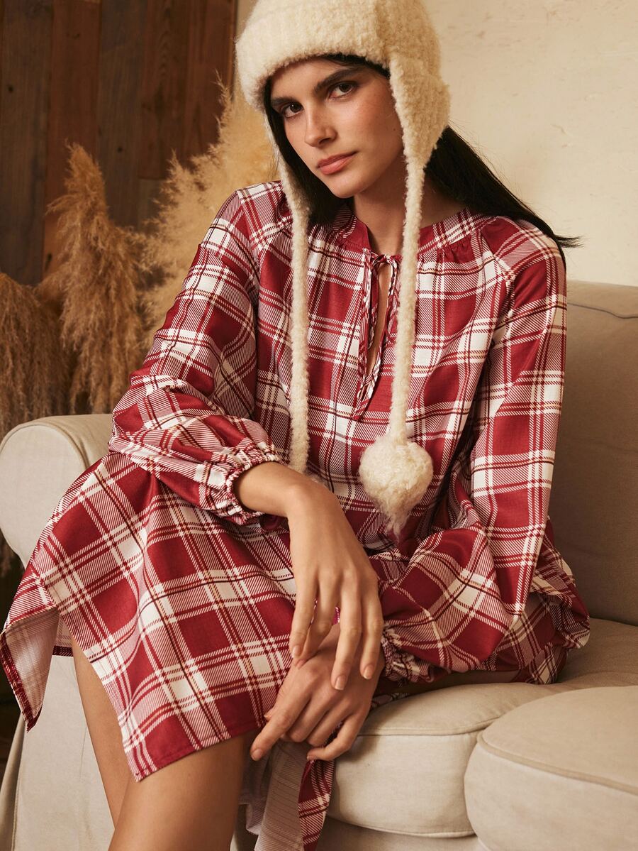 Lullawish Women's Bohemian Vacation Loose Plaid Print Nightgown - Multicolor - View 1