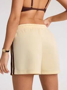 Dewbera Dewbera Women's Drawstring Waist Colorblock Casual Daily Sports Shorts - Yellow - View 2