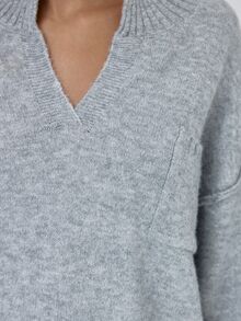 MUSERA Deep V Contrast Ribbed Hem Knitted Oversized Loose Fit Jumper Fall Autumn Winter Coolgirl Back To School Blancs - Grey - View 6