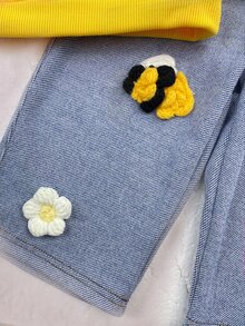 SHEIN 2pcs Cute Cartoon Pattern Sweatshirt And Elastic Waist Long Pants Set For Baby Girls - Yellow - View 4