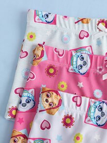 SHEIN | PAW Patrol 3pcs Young Girl Cartoon Print Bow Decor Four-Corner Shorts - Pink - View 5