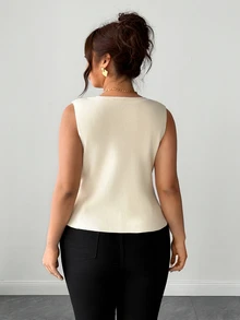 Elenzga Plus Size Women's Solid Color Single-Breasted Casual Daily Cardigan - Beige - View 2