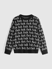 ROMWE Hippie Plus Size Fashion Jacquard Contrast Color Long Sleeve Pullover Sweater - Black - View 1